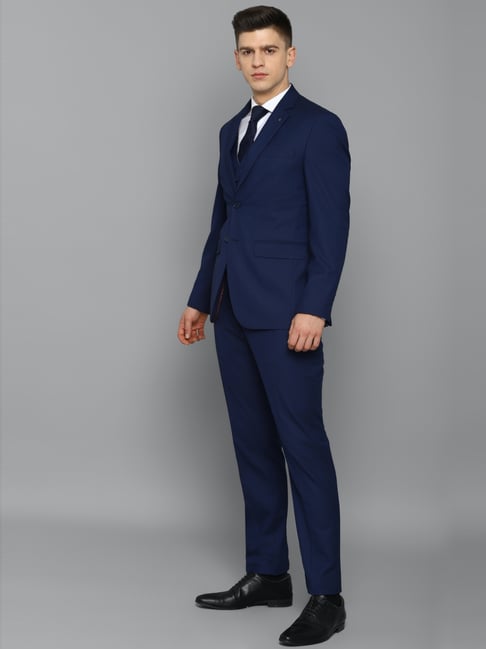 Louis Philippe Navy Slim Fit Texture Three Piece Suit