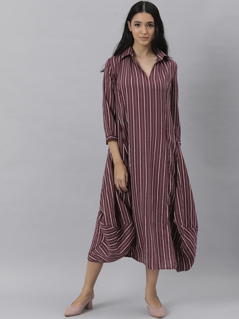 Maroon striped dress hotsell