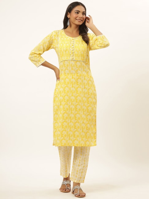 Yufta Yellow Printed Kurta Pant Set Price in India