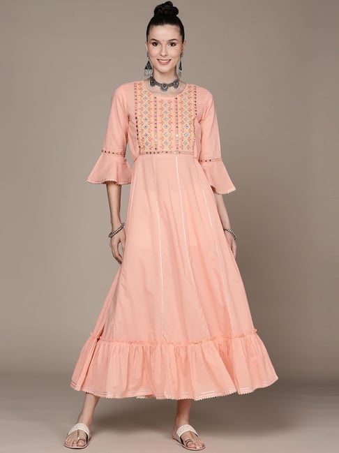 Peach color long modest prom dresses bridesmaid dresses - ShopperBoard