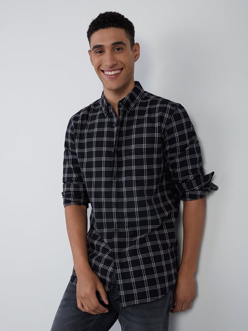 Buy WES Casuals by Westside Black Checkered Slim-Fit Shirt for Online @  Tata CLiQ