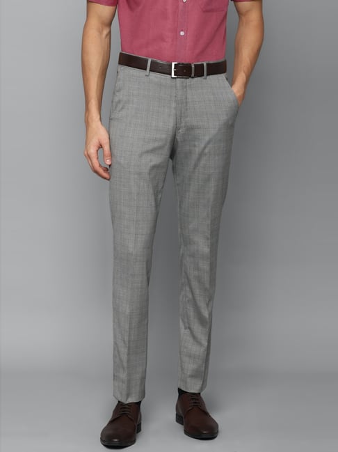Louis Philippe Grey Slim Fit Checks Trousers-picture-25