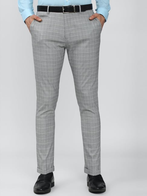 Buy Peter England Grey Regular Fit Flat Front Trousers for Mens Online   Tata CLiQ