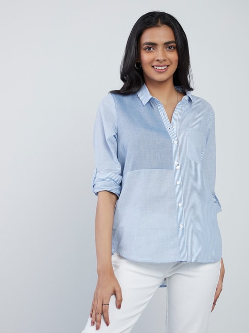 LOV by Westside Blue Stripe Patterned Shirt Price in India