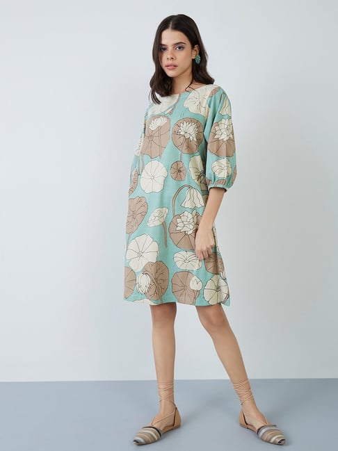 Bombay Paisley by Westside Light Teal Floral Design Dress Price in India