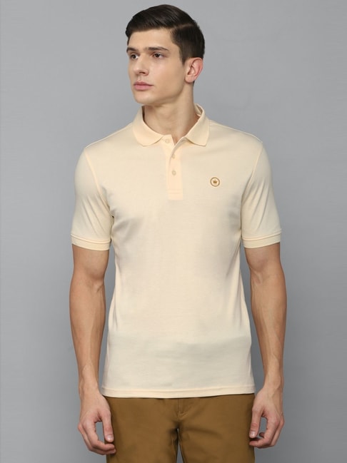 Buy Louis Philippe Beige Cotton Regular Fit Polo T-Shirts for Mens