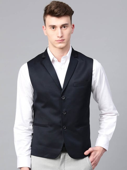 ManQ Navy Sleeveless Waistcoat-picture-23