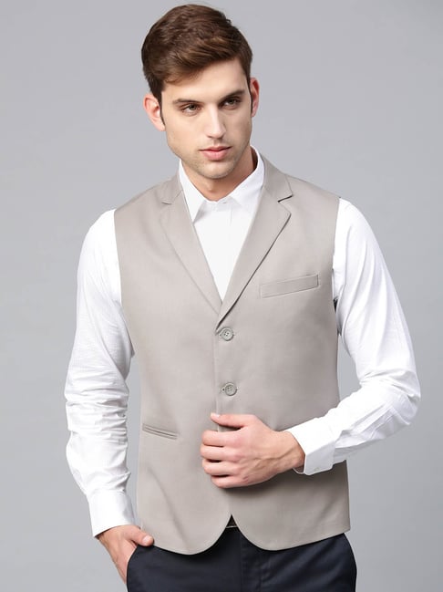Buy ManQ Beige Sleeveless Waistcoat for Men's Online Tata CLiQ