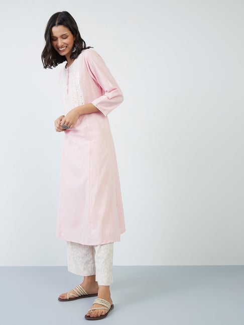 Utsa by Westside Pink Embroidered A-Line Kurta Price in India