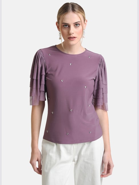 Kazo Purple Embellished A-Line Top Price in India