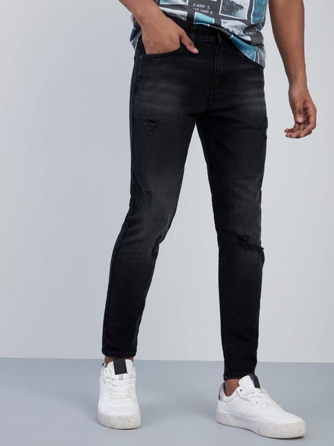 Nuon by Westside Black Distressed Rodeo Carrot-Fit Jeans