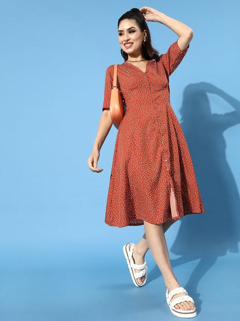 Melon by Pluss Red Polka Dots A-Line Dress Price in India