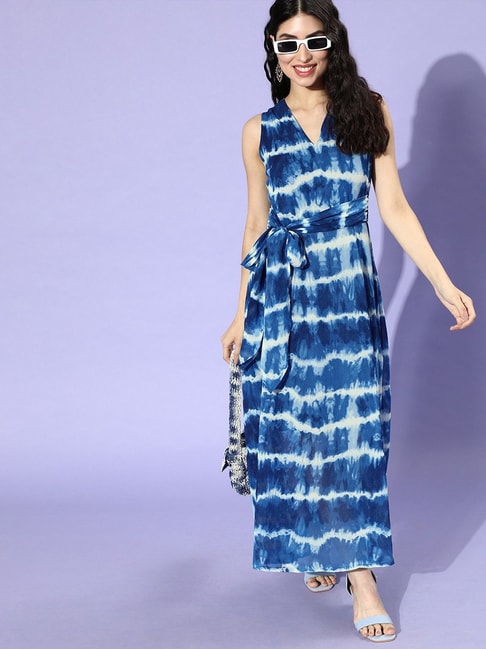 Sky Blue Ladies Casual Wear Printed Maxi Dress at Rs 300/piece in
