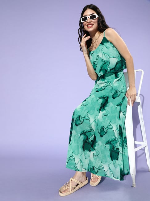 Melon by Pluss Green Printed Maxi Dress Price in India