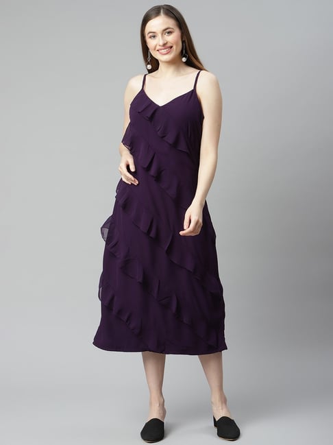 Melon by Pluss Purple Shoulder Straps A-Line Dress Price in India