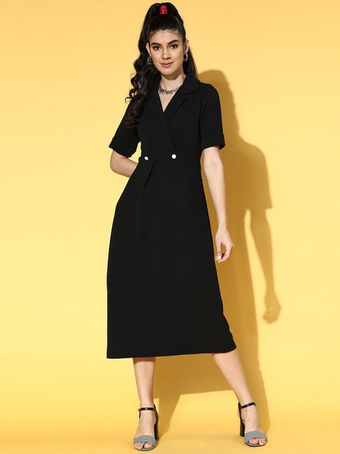 Melon by Pluss Black Shirt Collar A-Line Dress Price in India