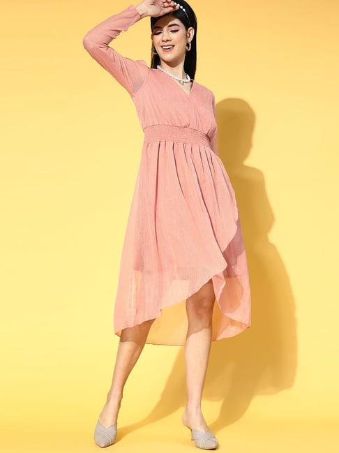 Melon by Pluss Pink Full Sleeves Empire-line Dress Price in India