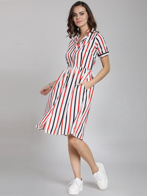 Melon by Pluss White Striped A-Line Dress Price in India