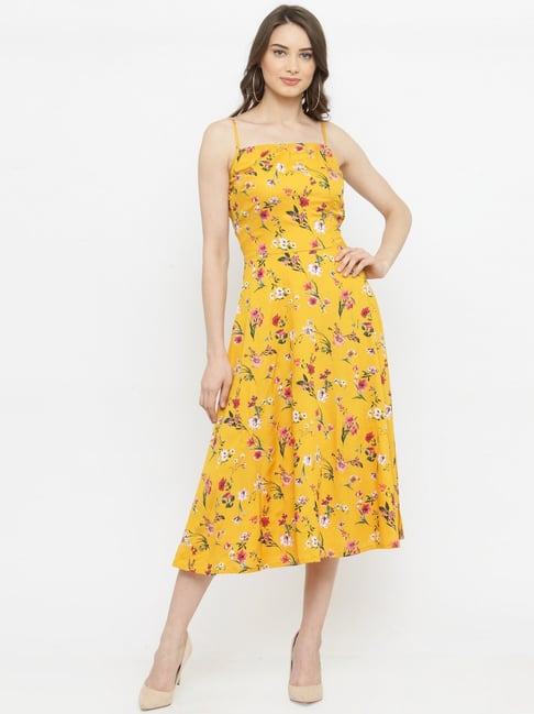 Melon by Pluss Yellow Floral Print A-Line Dress Price in India
