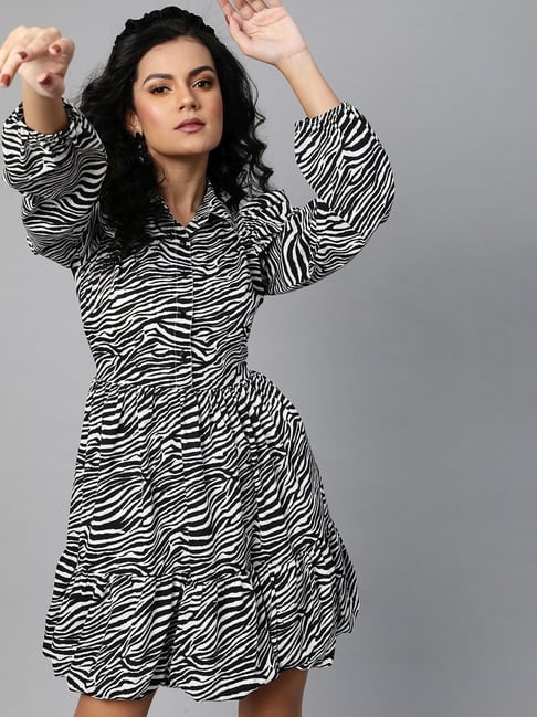 Melon by Pluss Black Animal Print A-Line Dress Price in India