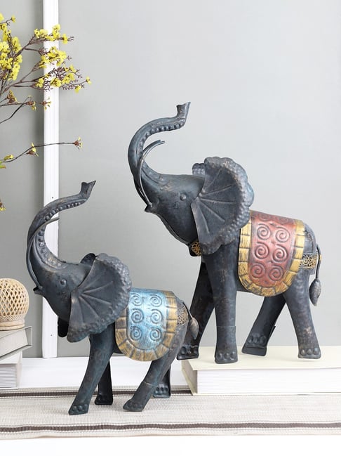 Aapno Rajasthan Black Metal Gajraj Detailed Elephant Table Decor - Set of 2-picture-39