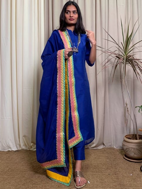Buy Desi Weavess Royal Blue Kurta Pant Set With Dupatta for Women