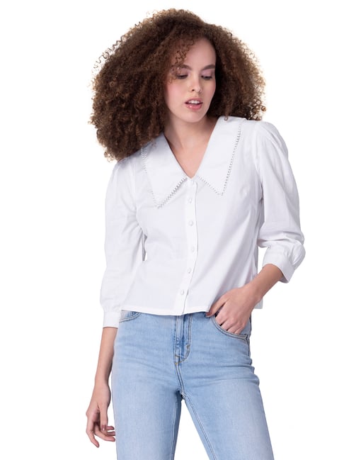 FabAlley White Poplin Trim Collared Shirt Price in India