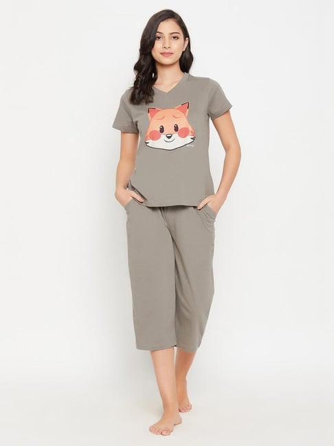 Buy Clovia Grey Graphic Print Capri Set for Women Online @ Tata CLiQ