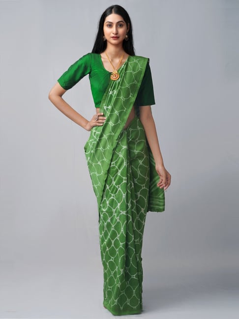 Green Color Printed Cotton Saree.