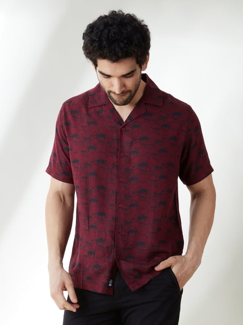 The Souled Store Maroon Regular Fit Printed Shirt