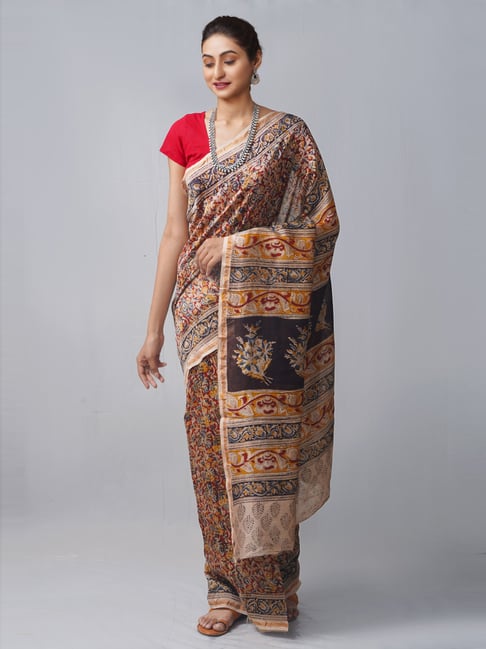 Unnati Silks Cream Cotton Silk Printed Saree With Unstitched Blouse Price in India