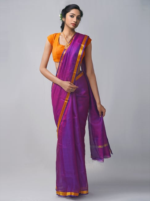 Unnati Silks Purple Silk Woven Saree With Unstitched Blouse Price in India