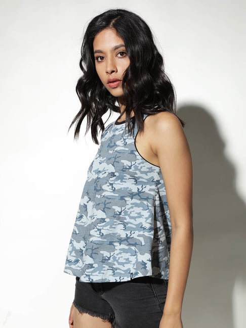 The Souled Store Grey Camo Print Tank Top