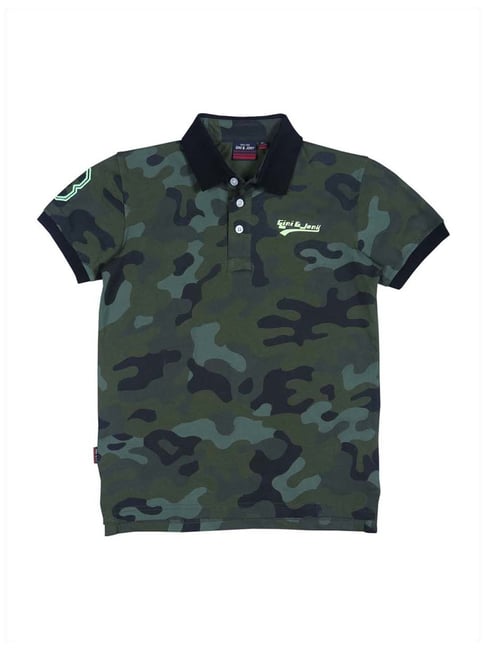 Gini & Jony Kids Green & Black Camouflage Polo T-Shirt