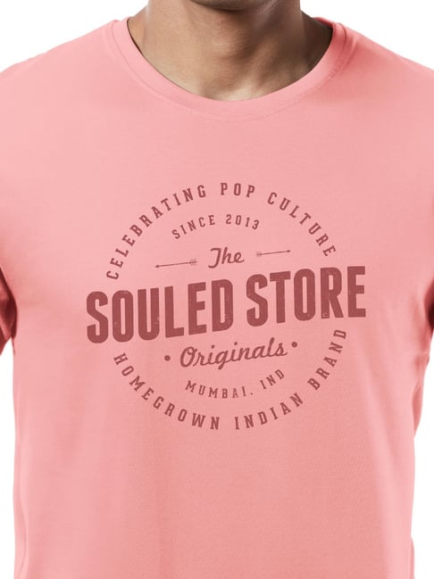 Buy The Souled Store Pink Regular Fit Printed T-Shirts for Mens
