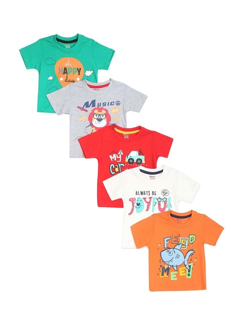 Donuts Kids Multicolor Cotton Printed T-Shirt (Pack of 5)