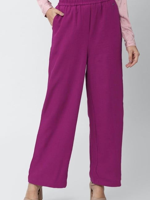 Cameo Rose Dark Purple Belted Wide Leg Trouser  New Look