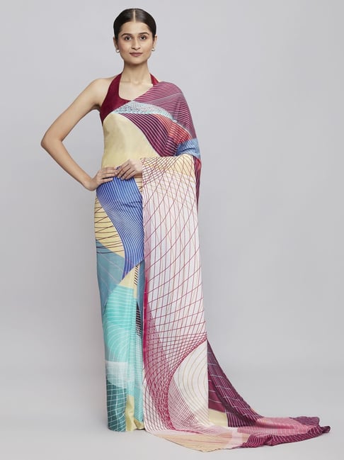 navyasa by liva Multi Printed Saree With Unstitched Blouse Price in India