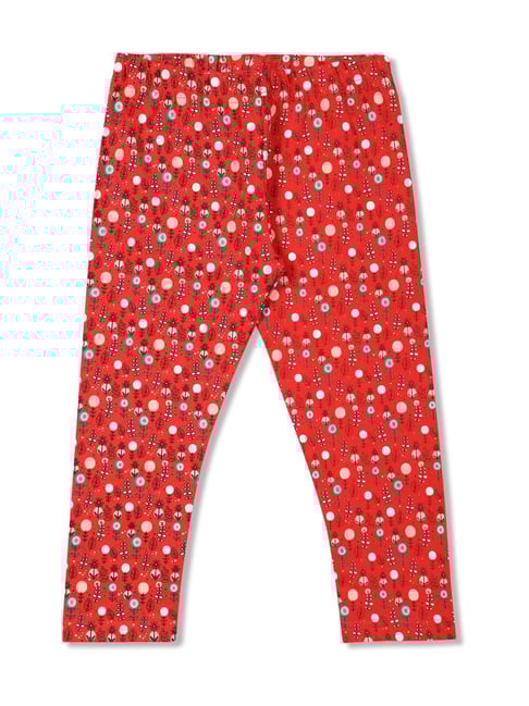 Buy Donuts Kids Red Floral Print Leggings for Girls Clothing