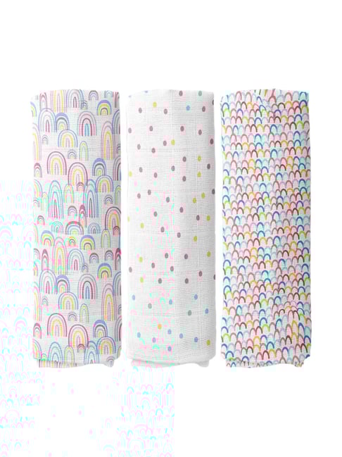 Haus & Kinder Printed Multicolor 40 TC Cotton New Born Swaddle Wrap - Set of 3