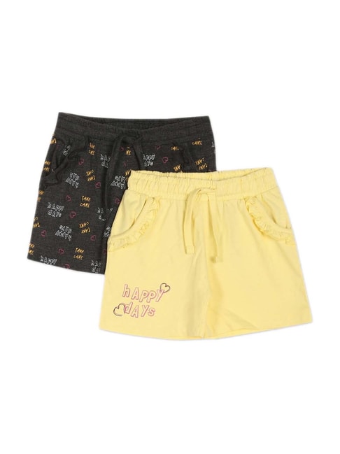 Donuts Kids Grey & Yellow Printed Shorts (Pack of 2)