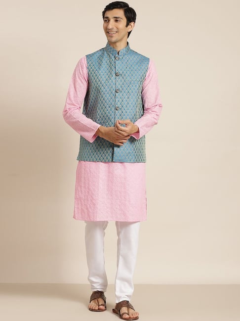 Baby Pink Kurta Set With Jacket – Ranjh India