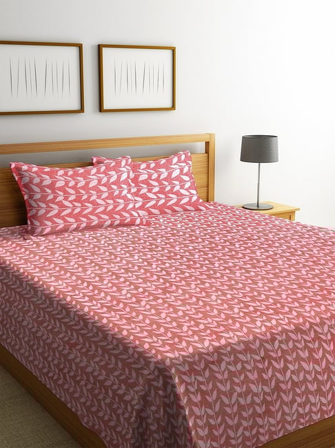 Klotthe Printed Red 350 TC Cotton Queen Bed Cover with 2 Pillow Covers