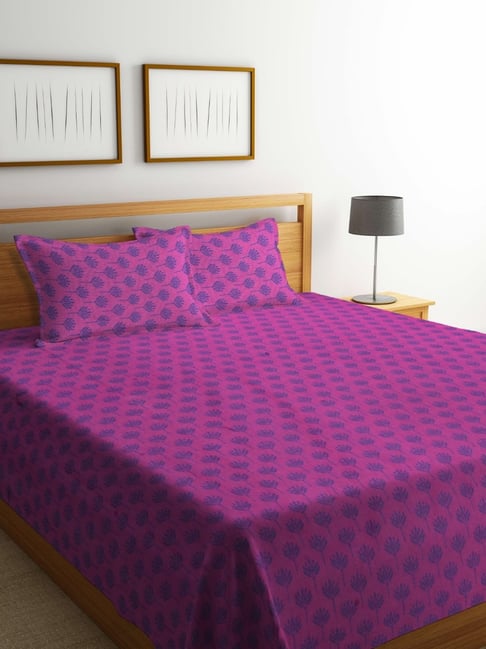 Klotthe Printed Pink 350 TC Cotton Queen Bed Cover with 2 Pillow Covers