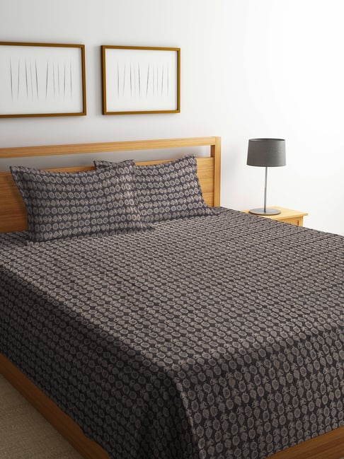 Klotthe Printed Blue 350 TC Cotton Queen Bed Cover with 2 Pillow Covers