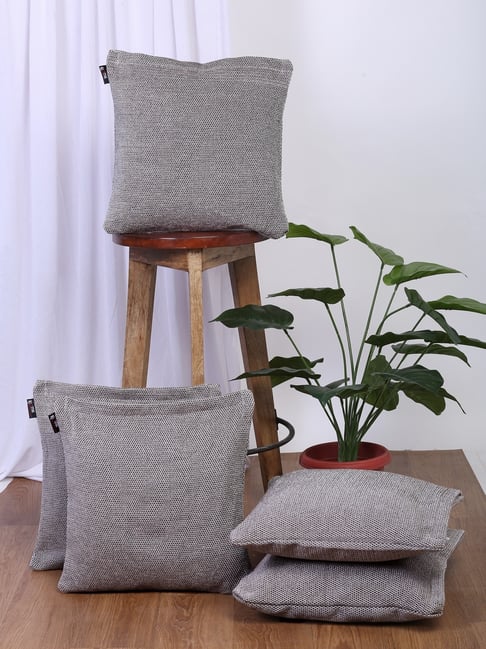 Klotthe Solid Grey 300 TC Cotton Blend Cushion Covers - Set of 5