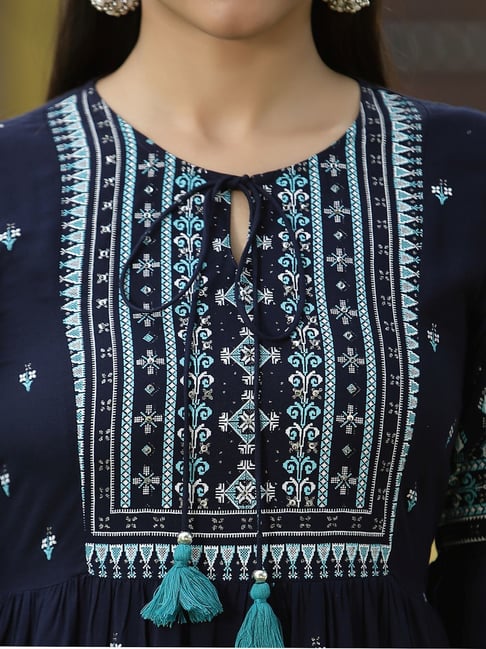 Buy Juniper Navy Regular fit Printed Dress for Women Online @ Tata