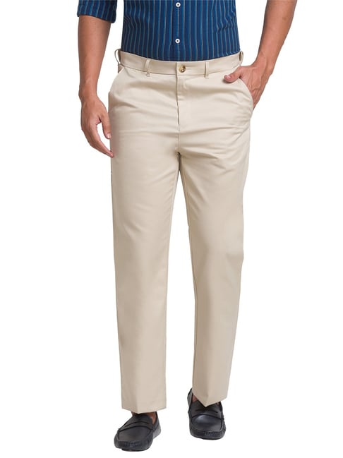 Buy ColorPlus Beige Tailored Fit Flat Front Trousers for Mens Online   Tata CLiQ