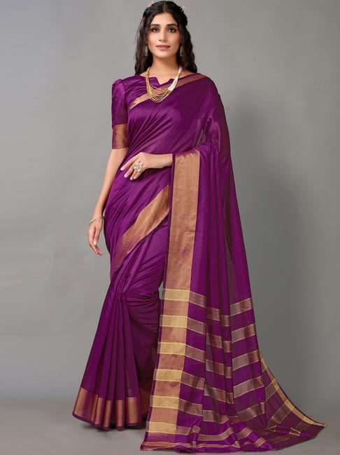 Satrani Purple Woven Saree With Unstitched Blouse Price in India