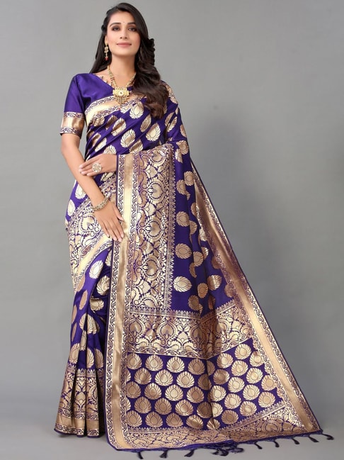 Satrani Purple Woven Saree With Unstitched Blouse Price in India